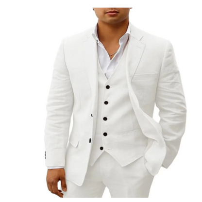 Bernardo - 3-Piece Linen Set for Men, Including a Simple Business Blazer, Vest, and Pants