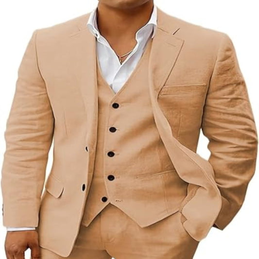 Bernardo - 3-Piece Linen Set for Men, Including a Simple Business Blazer, Vest, and Pants