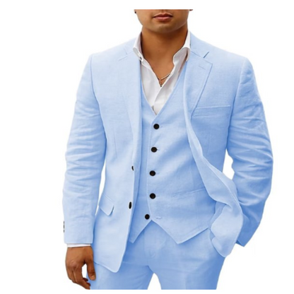 Bernardo - 3-Piece Linen Set for Men, Including a Simple Business Blazer, Vest, and Pants